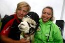 Sarries Ethienne Reynecke, Quiksilver the alpaca, and the Animal Care Trust's Claire Whitehead