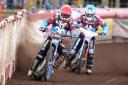 mage: Heat 7: Davey Watt (red) and Richard Lawson (blue) – Vortex Lakeside Hammers vs Eastbourne Eagles, Elite League Speedway at Arena Essex Raceway. CREDIT: Rob Newell/TGSPHOTO