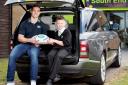 Ball carrier: George North with Rhys Hamber, one of the Rugby World Cup mascots