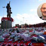 The tributes to Sir Bobby Charlton outside Old Trafford. Main image: Action Images