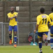Ralston Gabriel celebrates his equaliser. Picture: Leigh Page