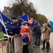 Peaceful, windswept demonstators outside Parliament. Photo: John Cameron, Unsplash