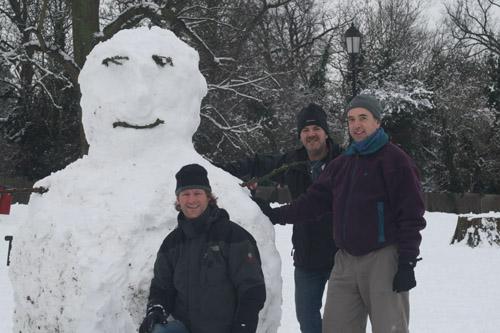 Mike Wibrew from Riverside Road, St Albans, sent in this picture of a massive snowman in the grounds of St Albans Catherdral. With Andy Forder, Richie Weaver and Mike Wibrew.


