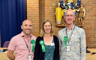 Newly elected Cllr Juliet Voisey (centre), with Cllr Matt Fisher and Cllr Simon Grover.