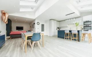 The semi-detached property's standout feature is its open plan kitchen diner