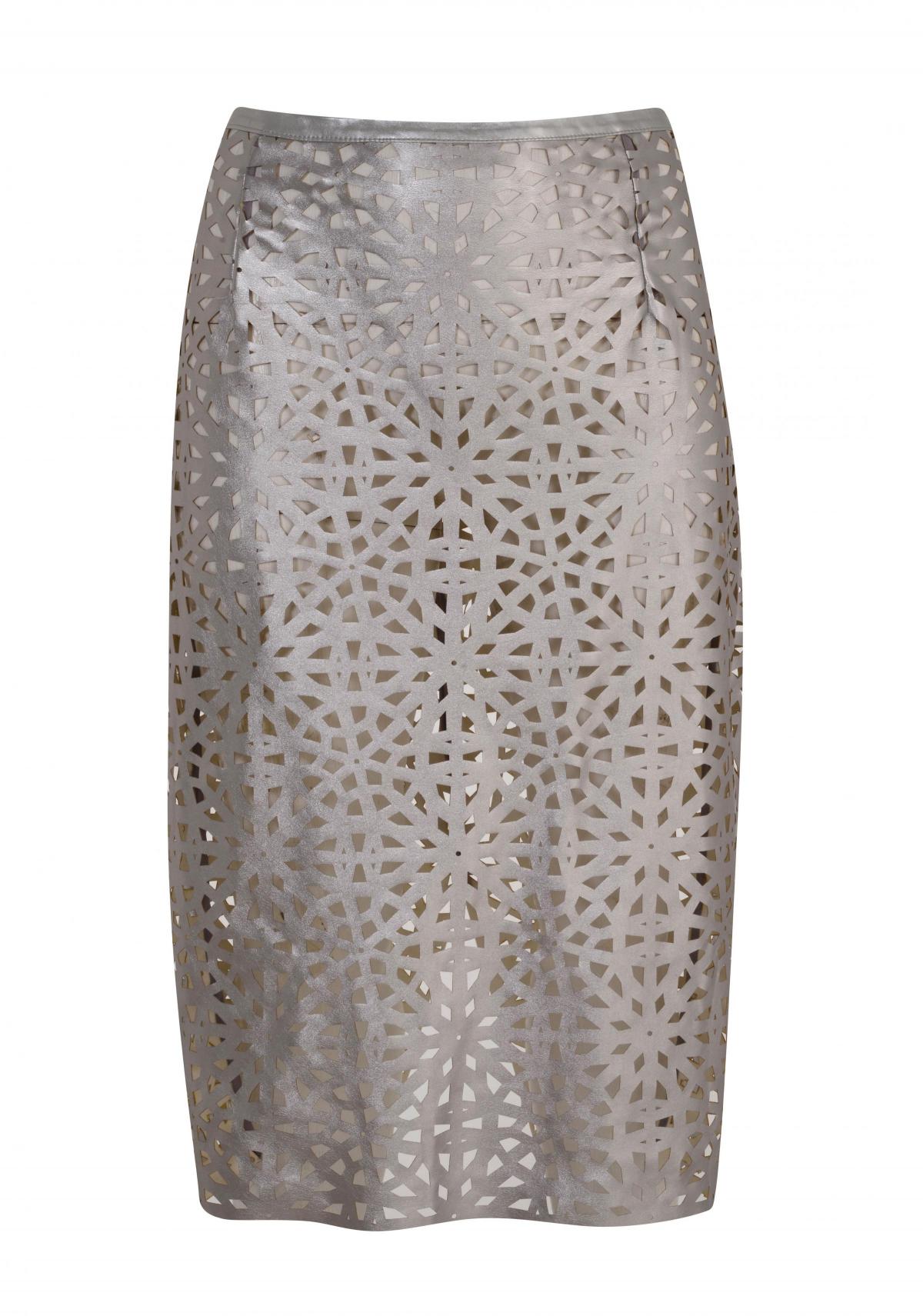 Evans in BHS, metallic laser cut pencil skirt, £60