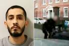 Aydin Altun (left) crashing into the armed officer (right). Photos: SWNS/Met Police