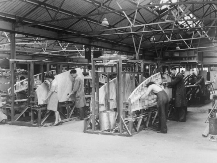 Mosquito tail plane construction at Hoopers, the famous bespoke coachbuilders, of Park Royal, north west London