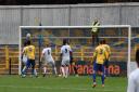 Shauin Jeffers looks on as his header loops into the net to complete the comeback. Photo: David Tavener