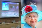The Hertsmere Borough Council screen and the Queen. Picture credit: PA Wire/PA Images.
