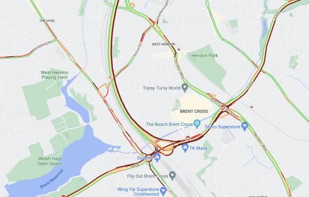 St Albans & Harpenden Review: Google Maps showing how bad the traffic is at Staples Corner