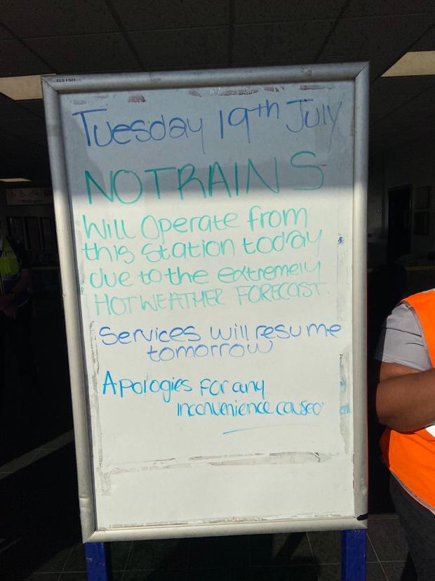 St Albans & Harpenden Review: A sign greeting commuters at Elstree & Borehamwood station this morning