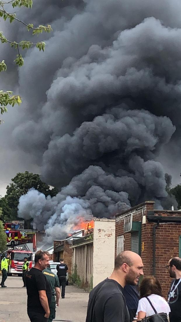 St Albans & Harpenden Review: The fire at an industrial estate off London Road. Credit: Twitter/@ladydoingitall