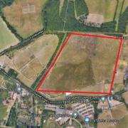 The land marked in red is where former champion boxer Steve Collins wants to build 330 affordable homes in Chiswell Green Lane which he says he will discount by a third. Credit: Google Maps