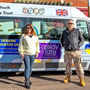 Angela and Graham Coton, with their minibus full of aid which they took to Lublin, Poland. Credit: PA